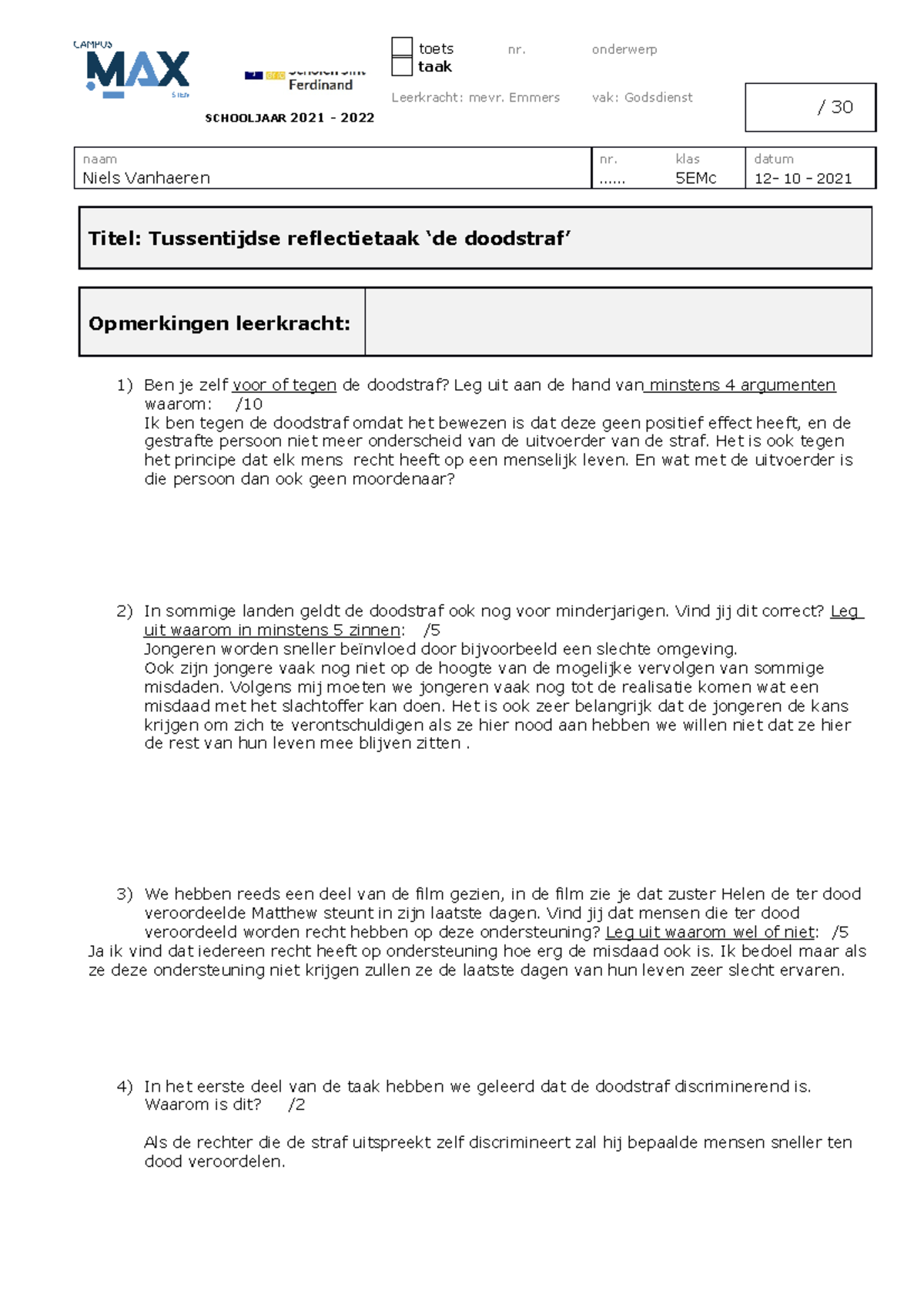 5e-jaar-tussentijdse-reflectietaak-de-doodstraf-nee-wlv-studocu