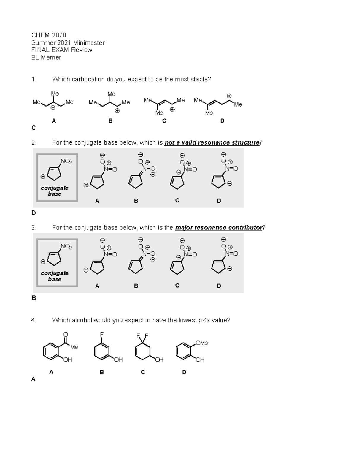 Final EXAM Review Solutions - CHEM 2070 Summer 2021 Minimester FINAL ...