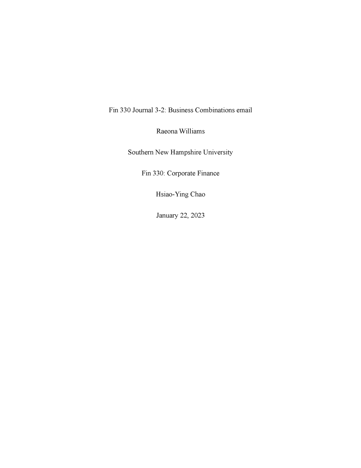 3-2 Journal fin 330 - Fin 330 Journal 3-2: Business Combinations email ...