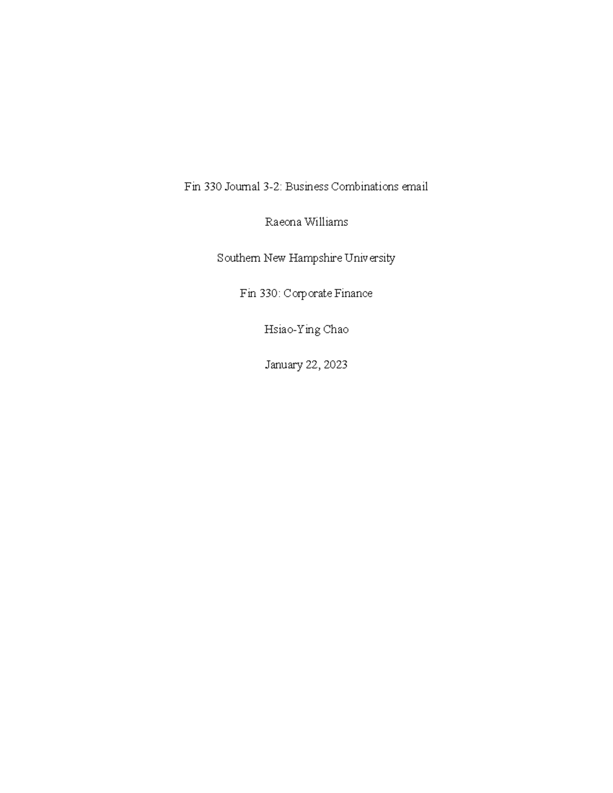 3-2 Journal fin 330 - Fin 330 Journal 3-2: Business Combinations email ...