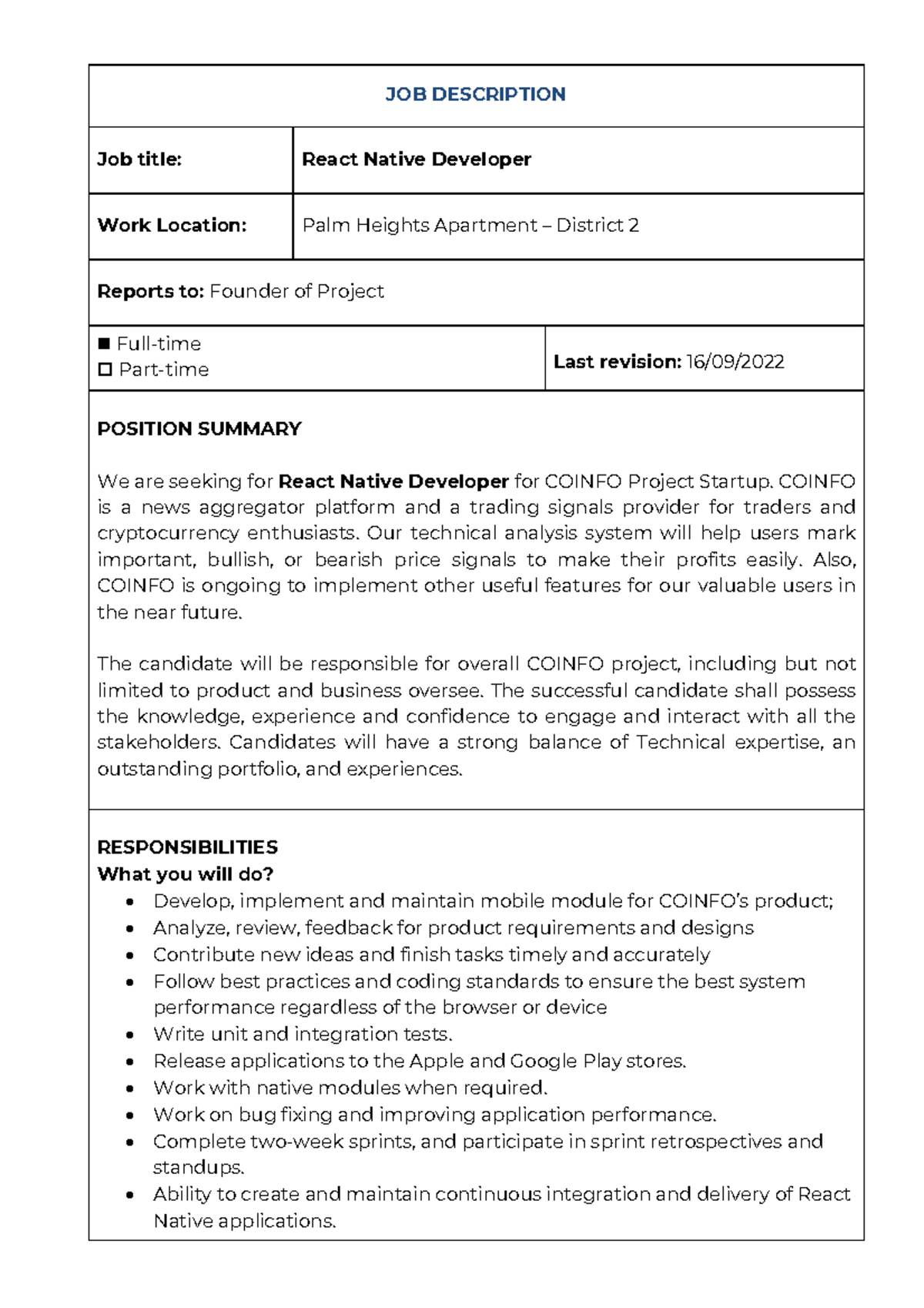 Coinfo JD React-Native-Developer - JOB DESCRIPTION Job title: React ...