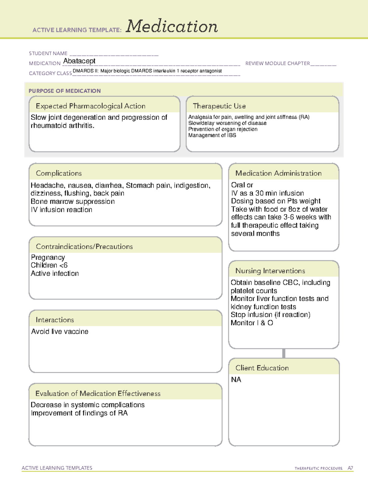 Abatacept - ACTIVE LEARNING TEMPLATES THERAPEUTIC PROCEDURE A ...