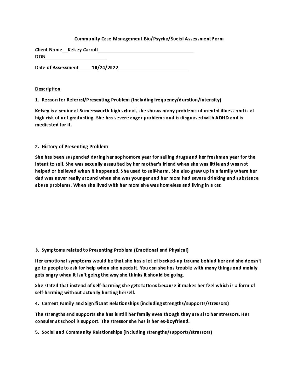 Bio Psycho Social Assessment Form 1 - Community Case Management Bio ...