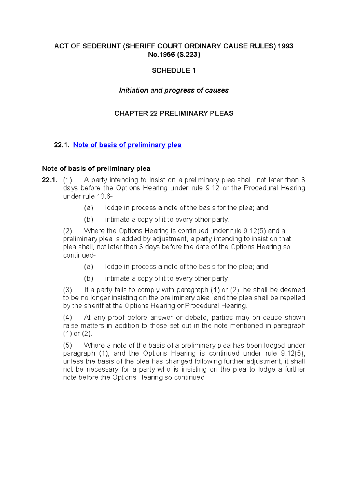 Chapter 22 preliminary pleas ACT OF SEDERUNT (SHERIFF COURT ORDINARY