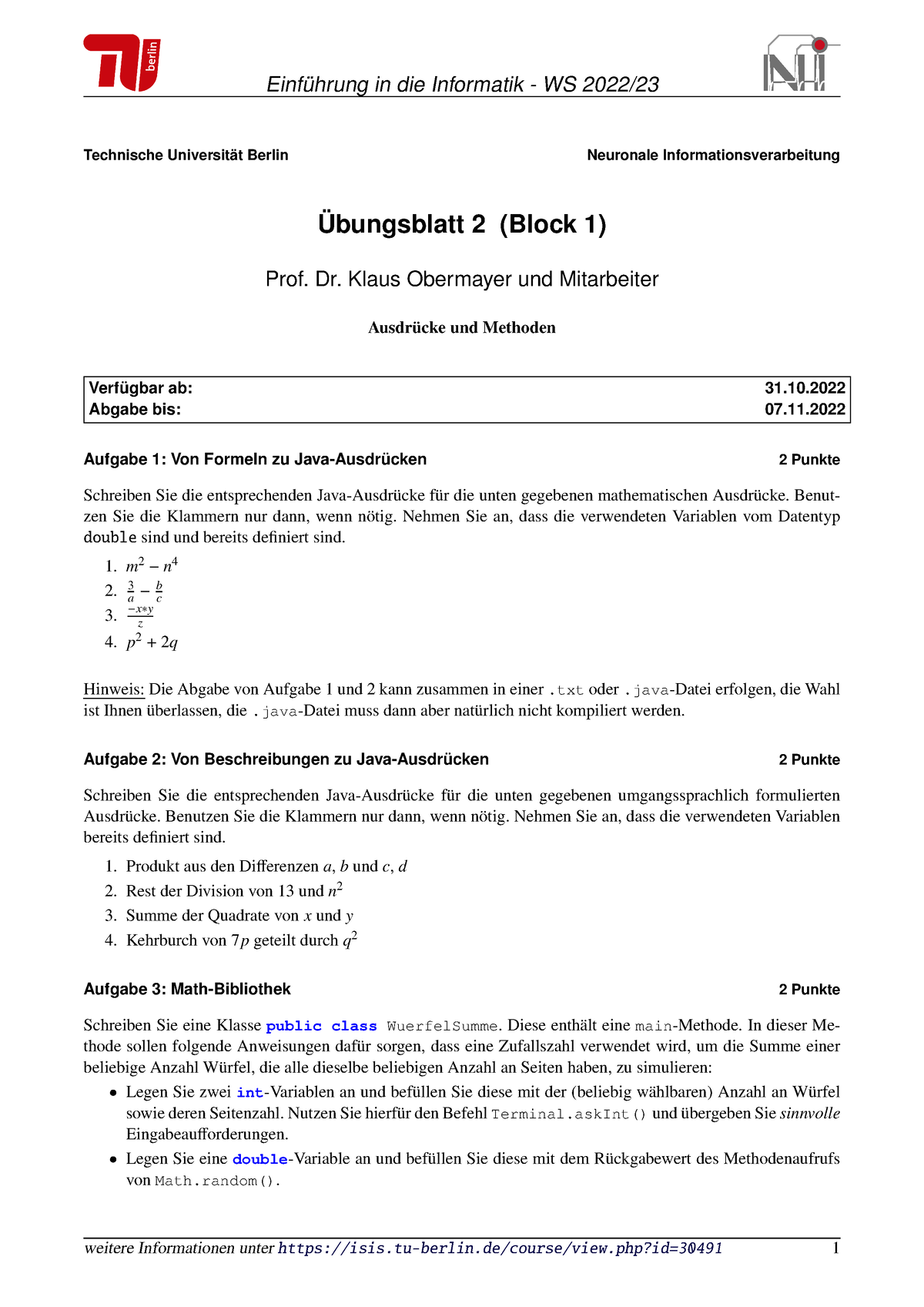 Hausaufgabe 02 - Task 4 - Einführung In Die Informatik - WS 2022/23 NI ...