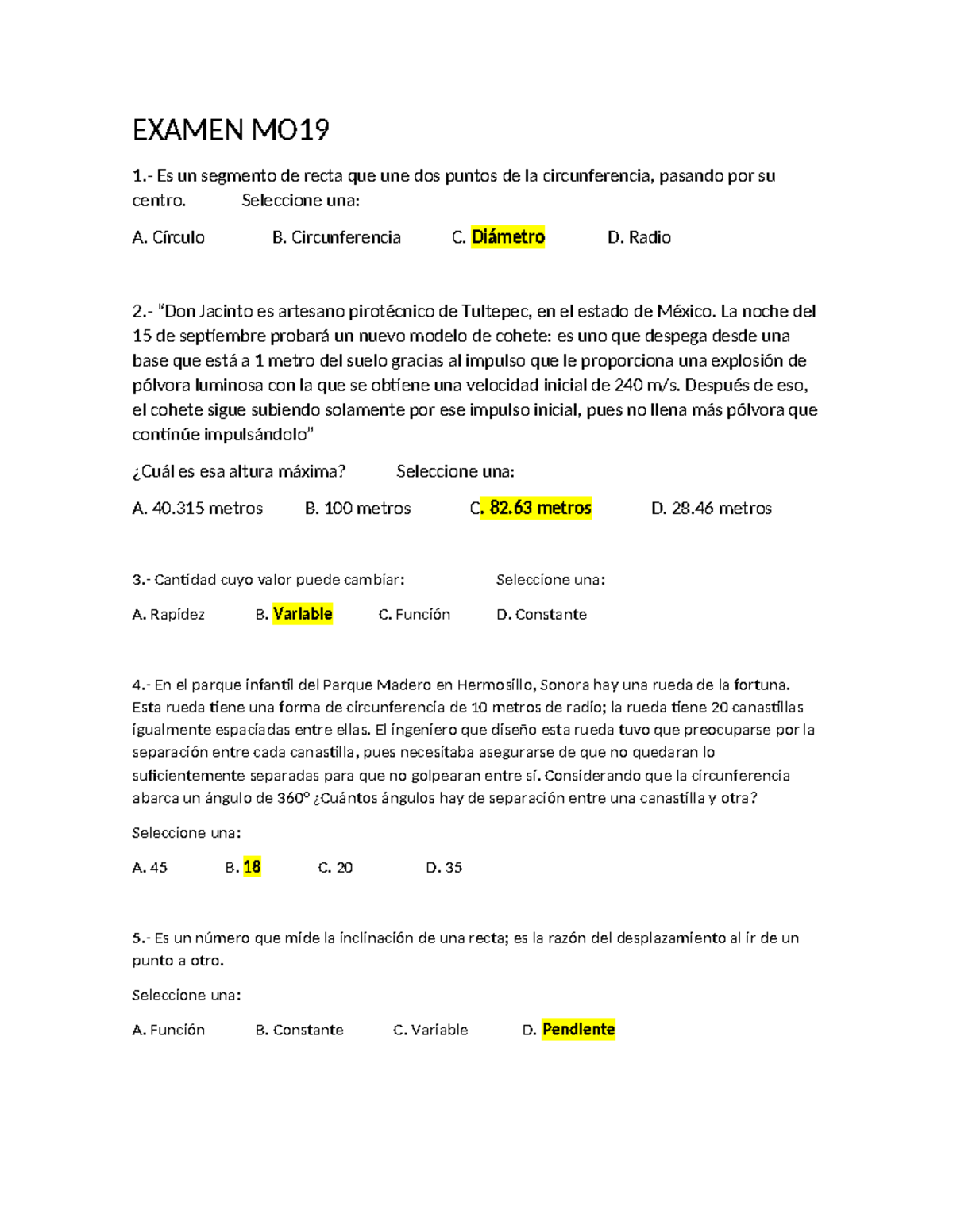 Examen MO19 - EXAMEN MO 1.- Es un segmento de recta que une dos puntos ...