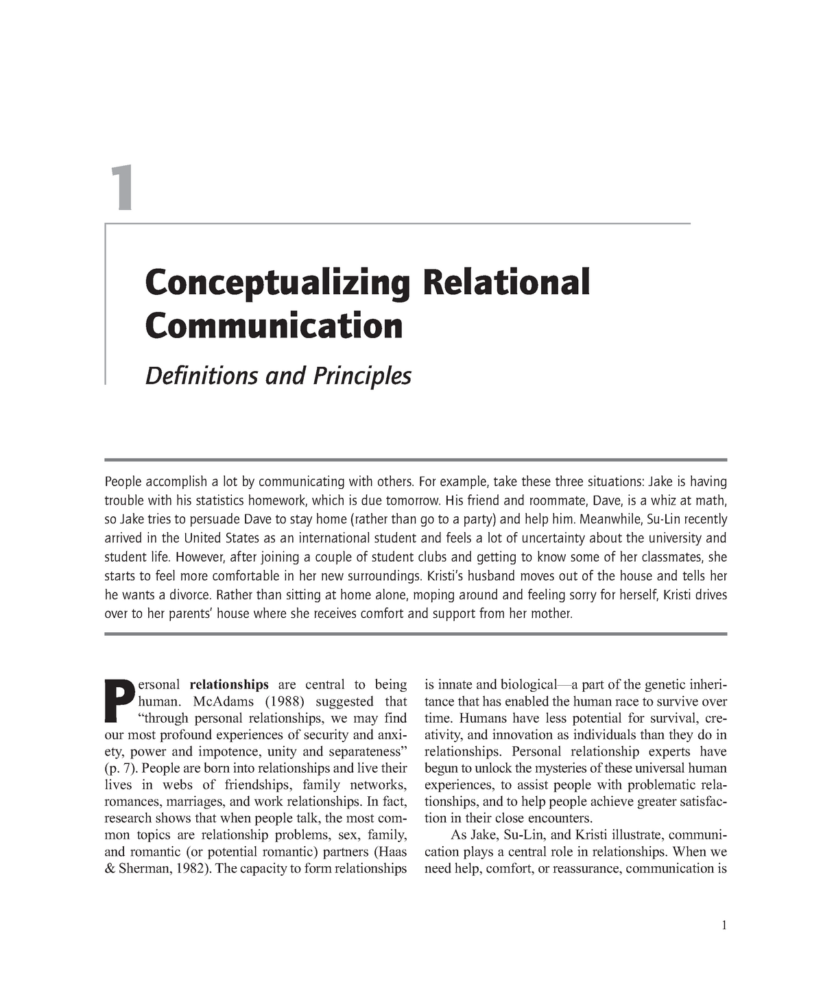 Interpersonal Comm - Chapter One - 1 1 Conceptualizing Relational ...