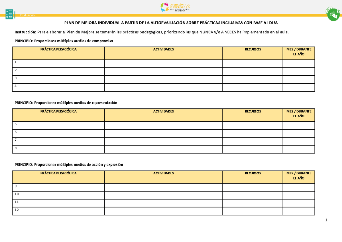 Formato Y Ejemplo Del Plan De Mejora Desde La Autoevaluación - PLAN DE ...