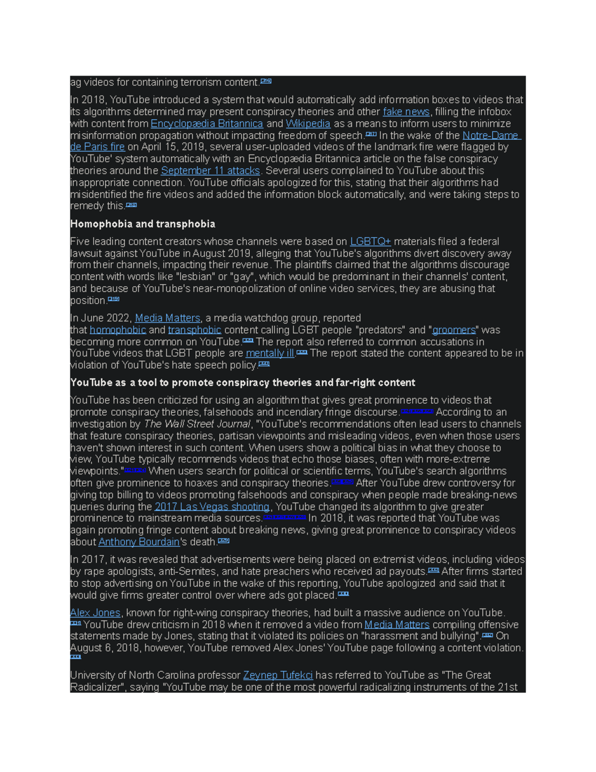 Ag videos for containing terrorism content - [316] In 2018, YouTube ...