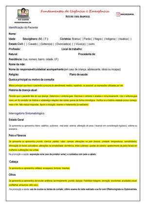 Anamnese Completa exemplo - 1ção : Sexo: cor: Estado civil: religião:  Natural de: procedente de: - Studocu