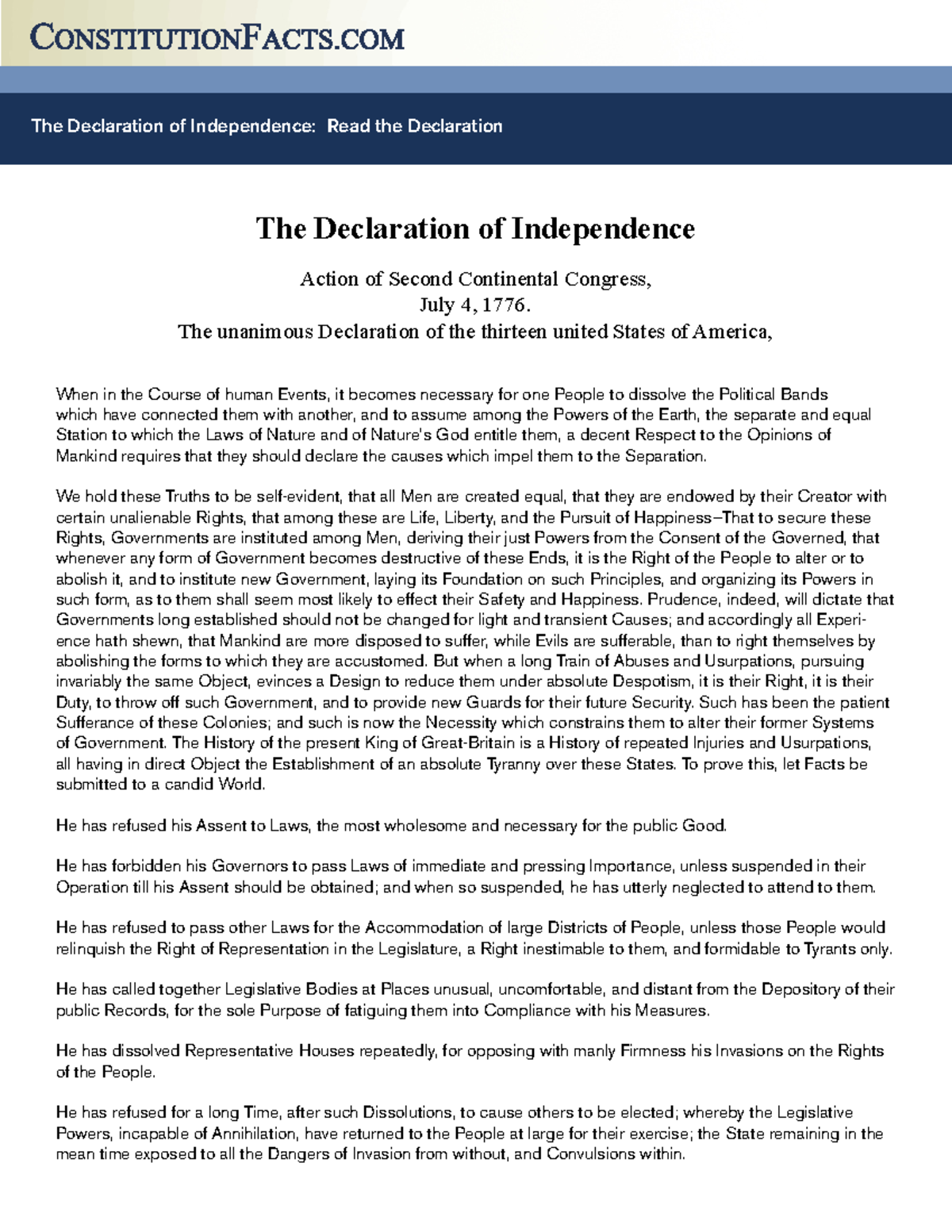 Declaration The Declaration of America 1776 The Declaration of Independence Read the