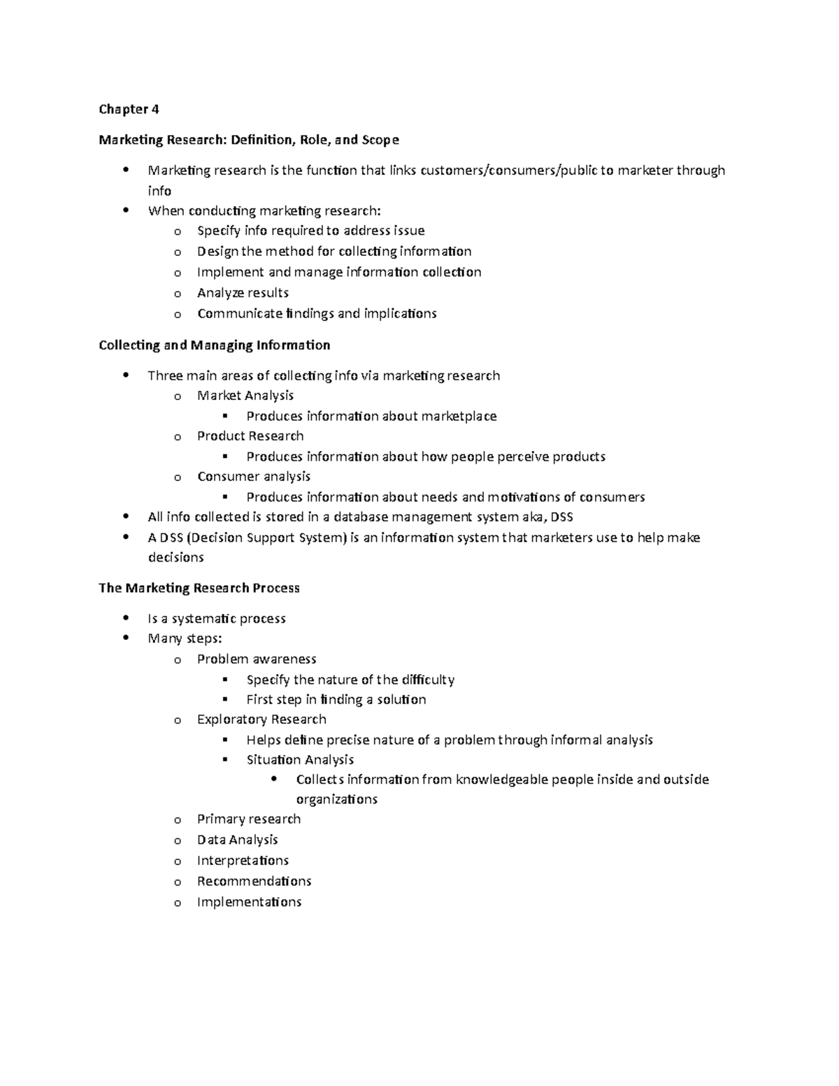 Chapter 4 - Lecture Notes - Chapter 4 Marketing Research: Definition ...