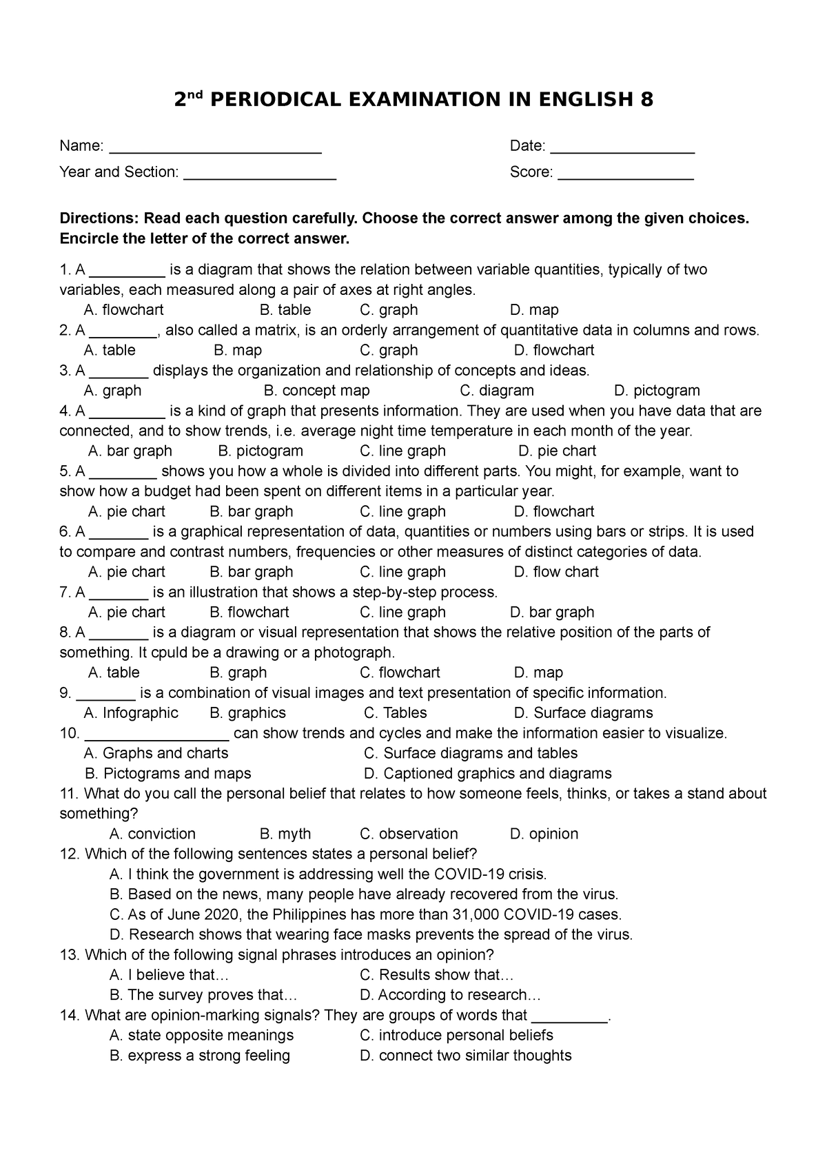 2nd Periodical TEST IN English 8 - 2 Nd PERIODICAL EXAMINATION IN ...