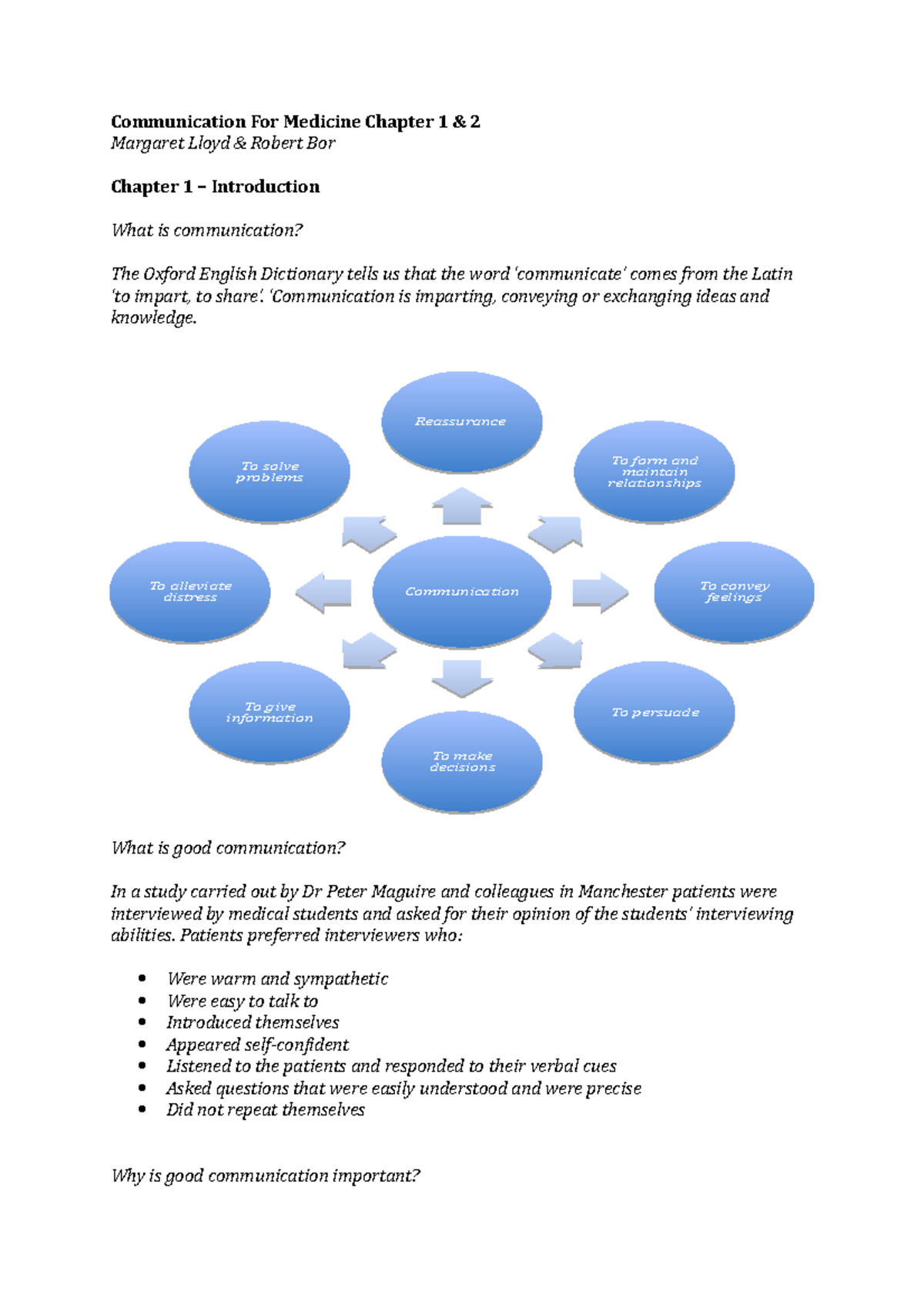 Communication For Medicine H1&2 samenvatting - Communication For ...