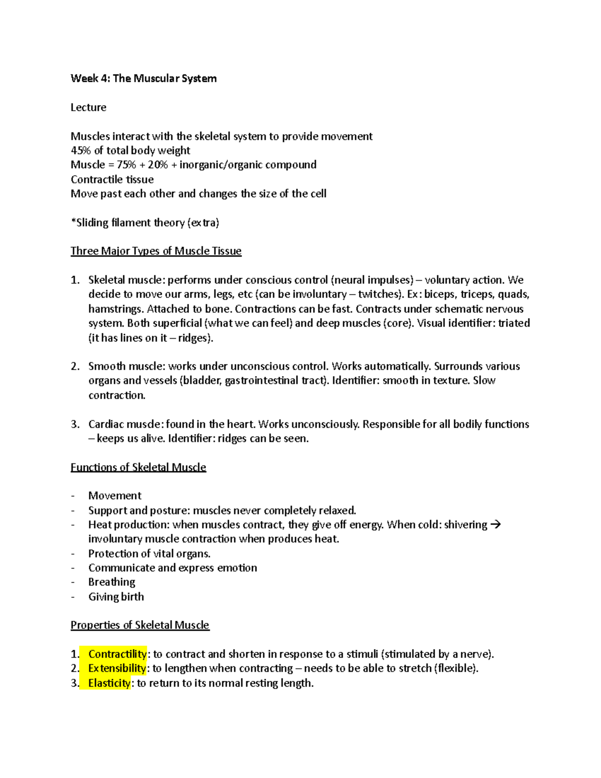 Anatomy 3 - Lecture notes 3 - Week 4: The Muscular System Lecture ...