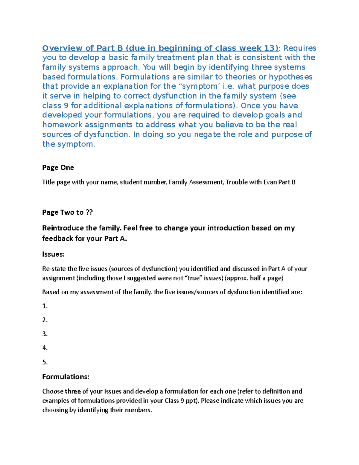 Family Assessment Part B Example Format - Overview of Part B (due in ...