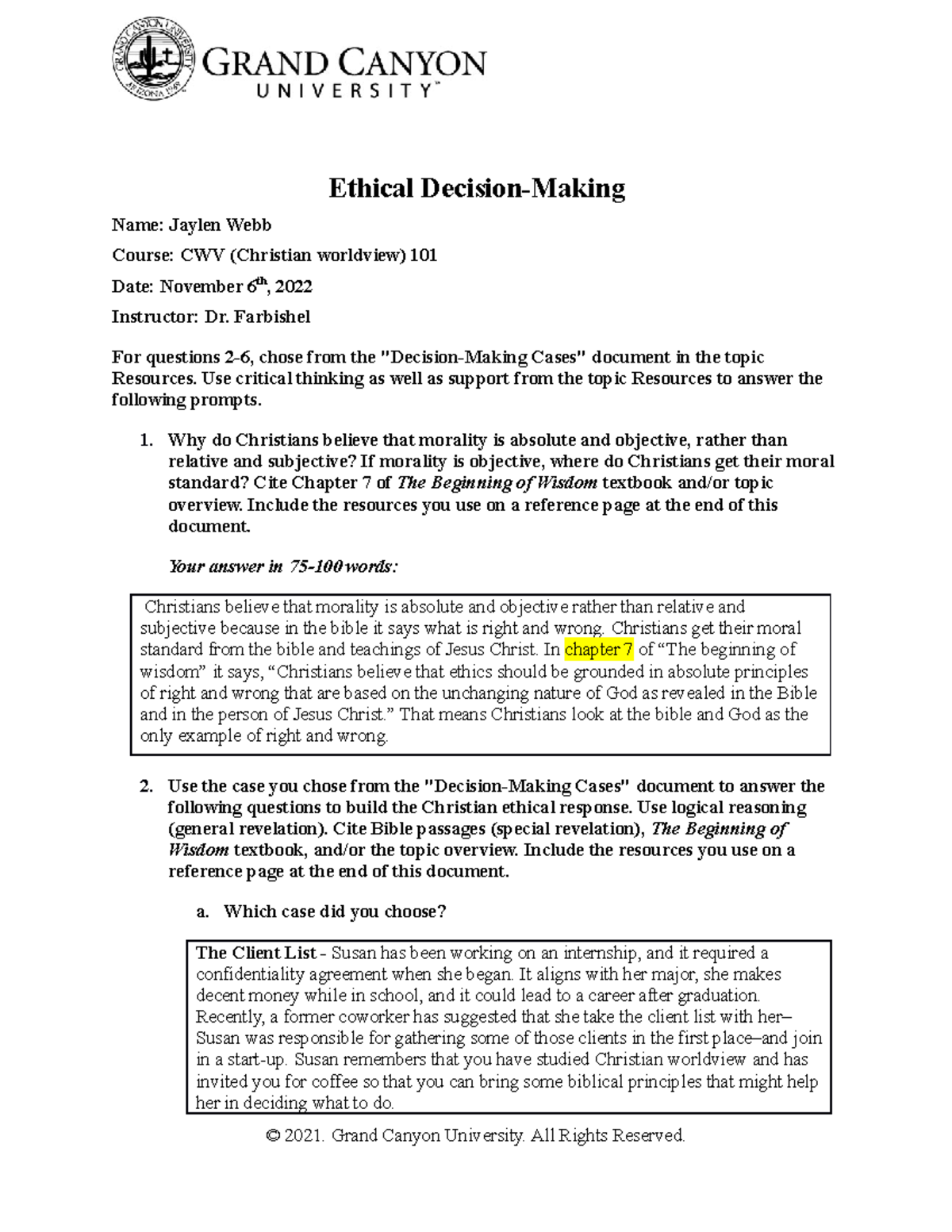 ethical decision making thesis