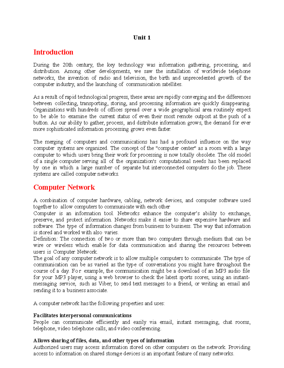 Bscsit TU Computer Network and Data communication - Unit 1 Introduction ...