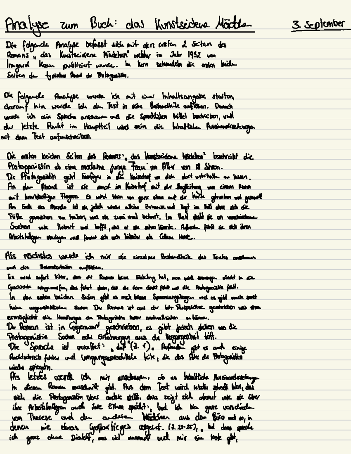 Das Kunstseidene Mädchen Analyse Deutsch Analyse - Analyse zum Buch : das Kunstseidene Mädchen September