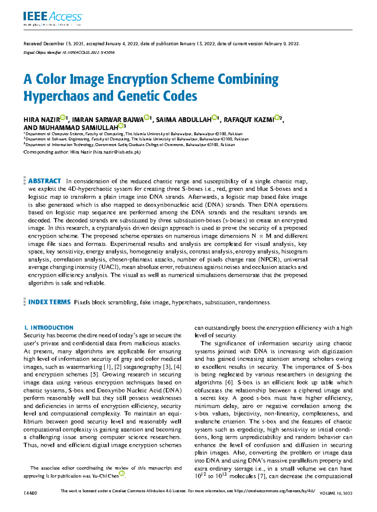 A Color Image Encryption Scheme Combining Hyperchaos and Genetic Codes ...