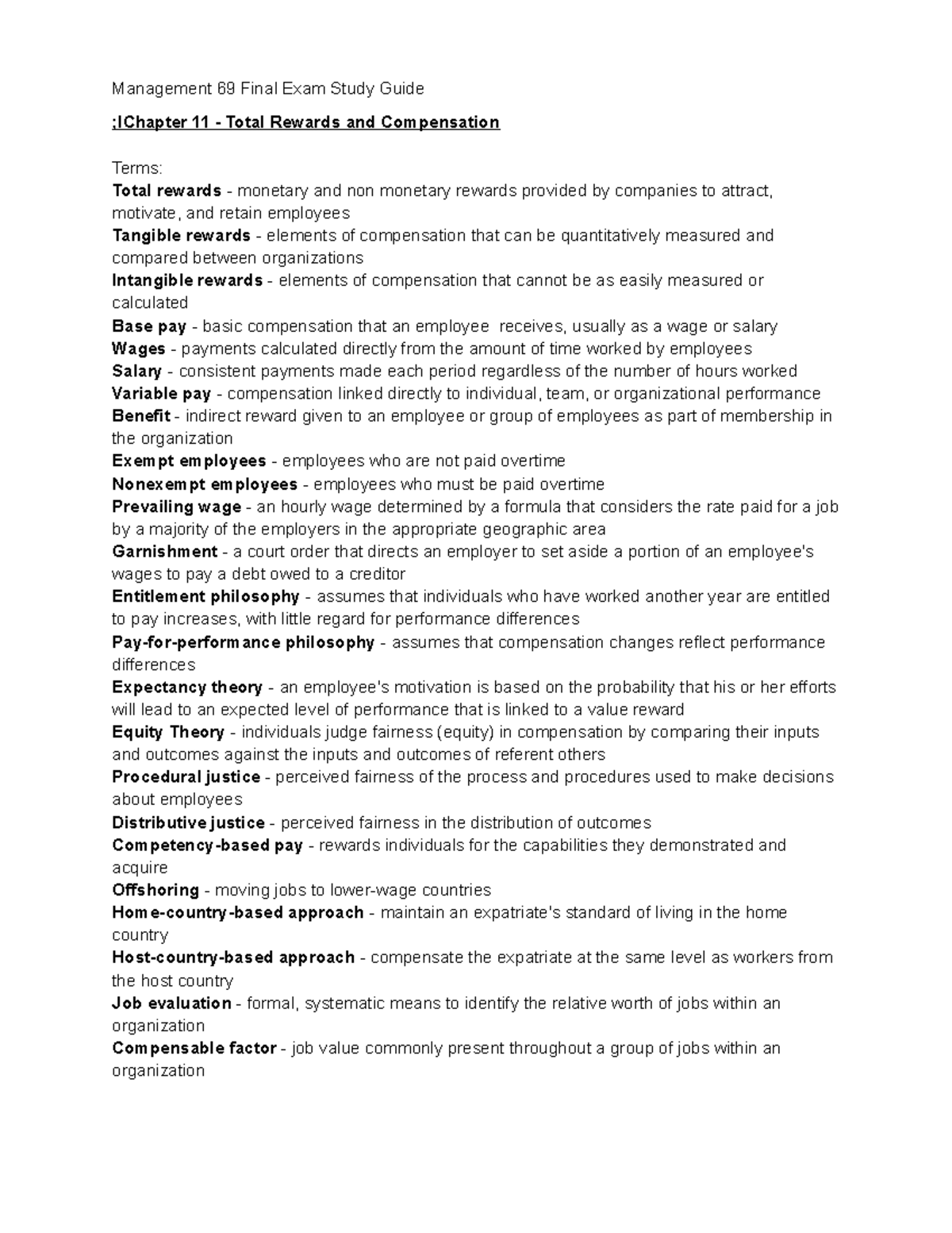 Final Study Guide Summary Human Resource Management Management 69