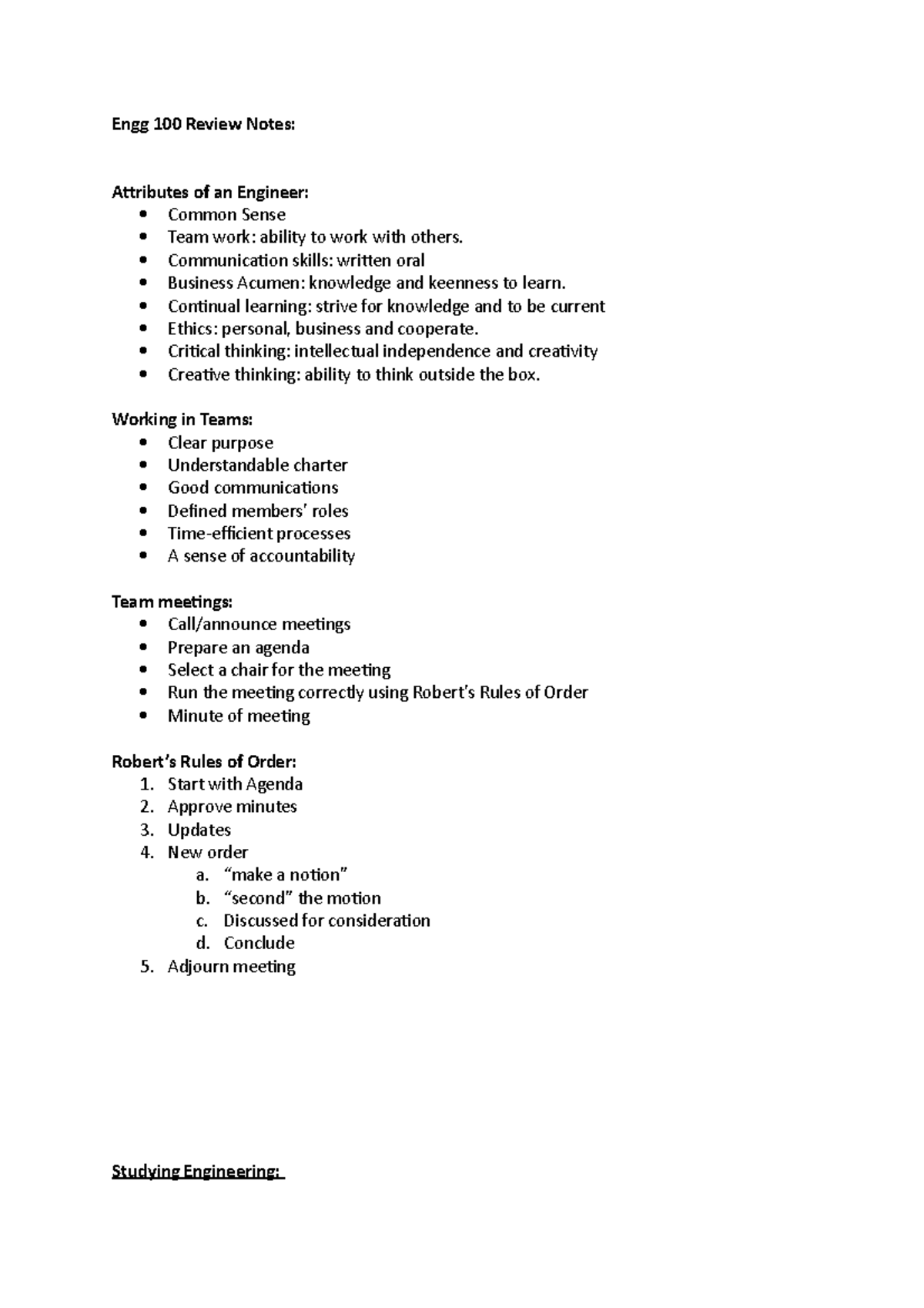 Engg 100 Review Notes - Summary Introduction to Engineering - Engg 100 ...