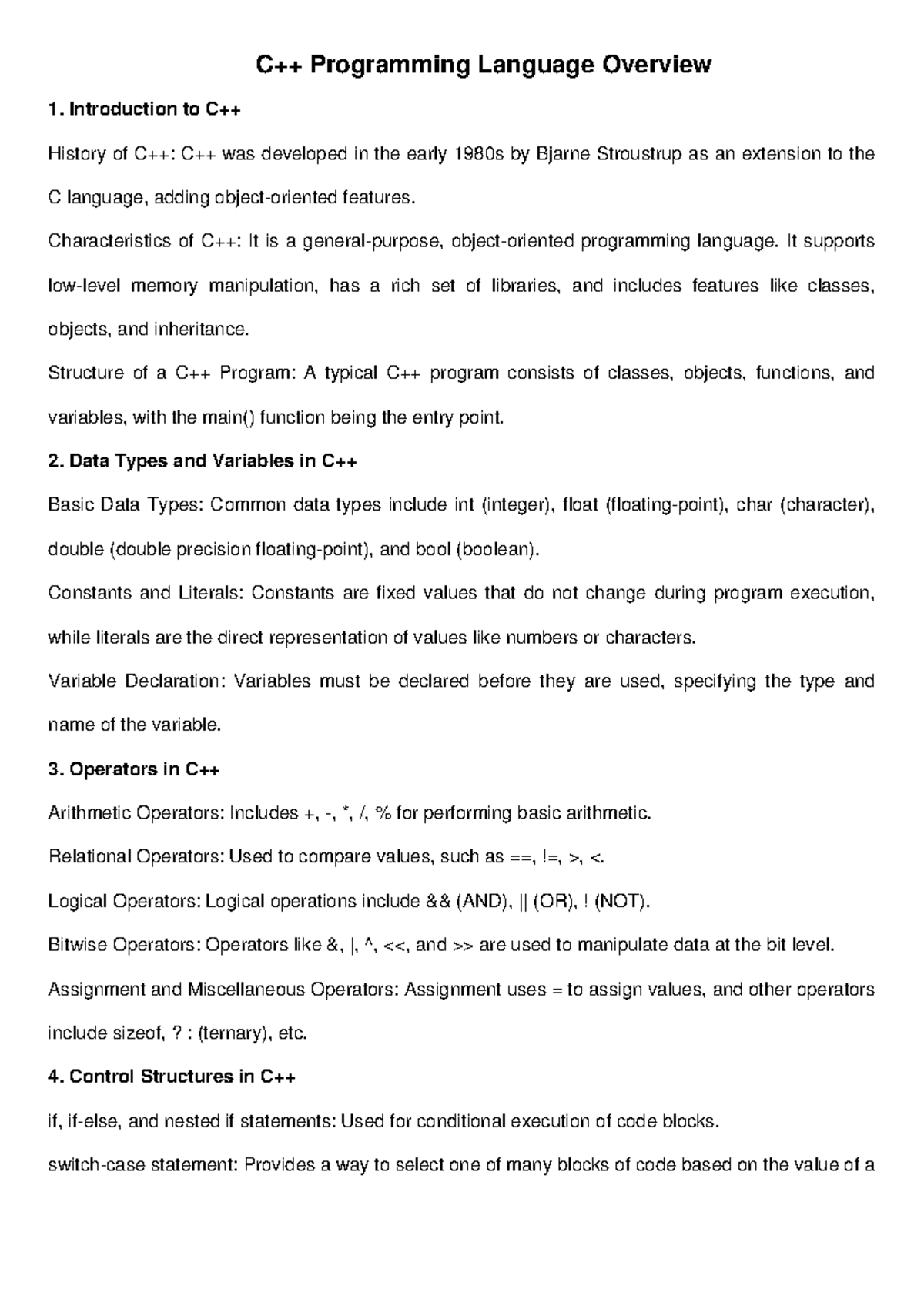 C++ Programming language Notes - C++ Programming Language Overview ...