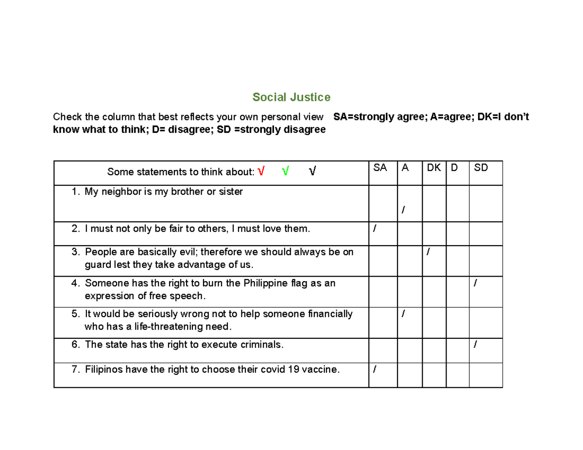 Filipino Christian Living: Social Justice - Social Justice Check The ...