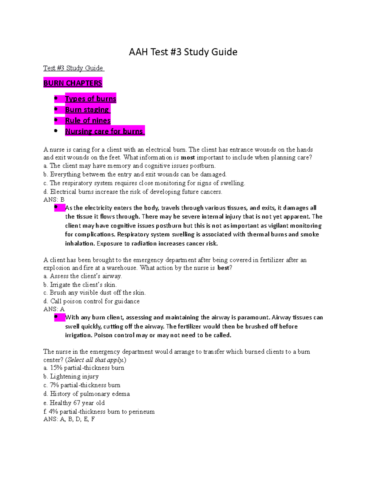 AHH Study Guide Test 3 - Isis - NUR2230 - Studocu