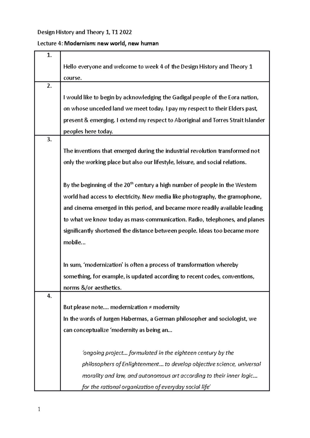DDES1200 lecture 4 transcript (T1 2022) Design History and Theory 1