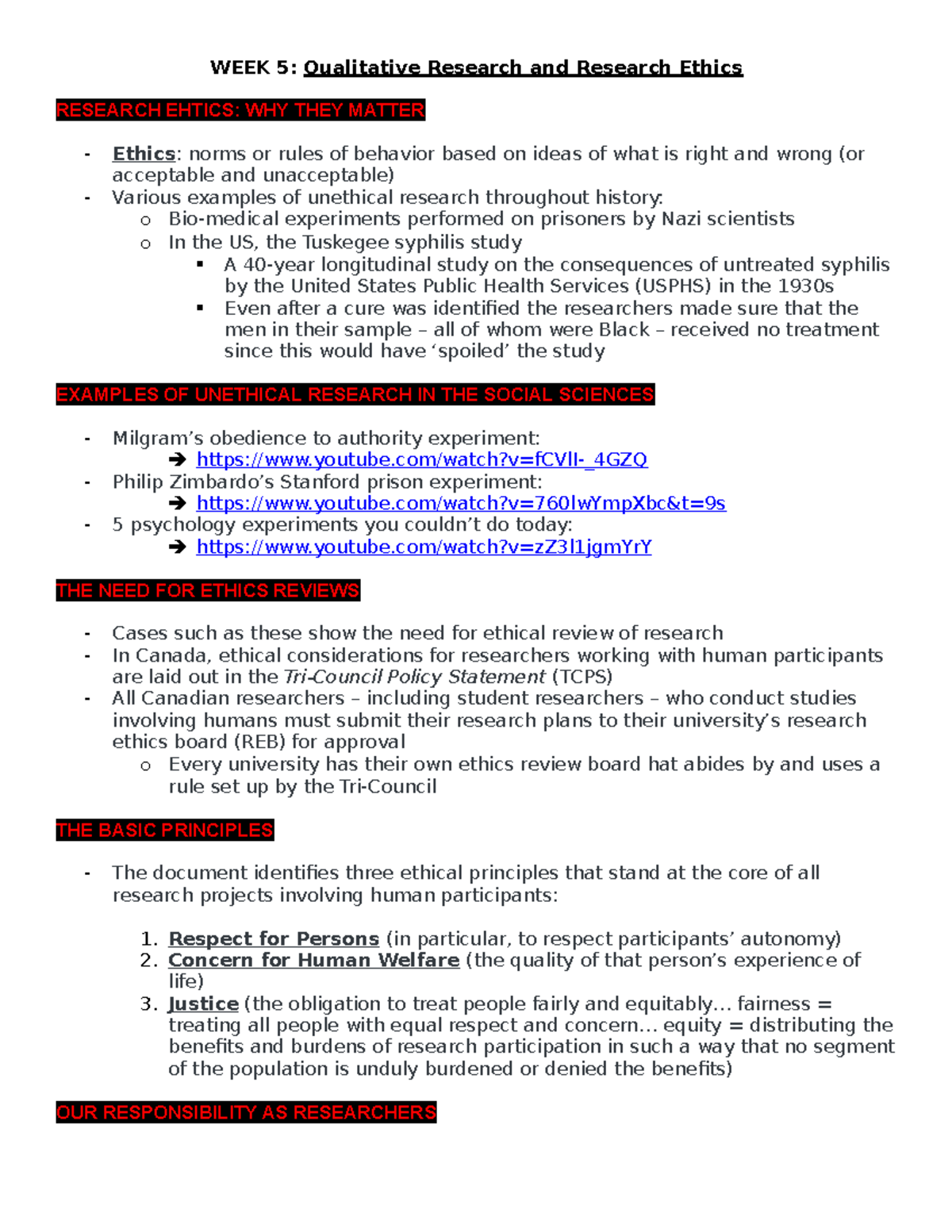 WEEK 5- Qualitative Research And Research Ethics - WEEK 5: Qualitative ...