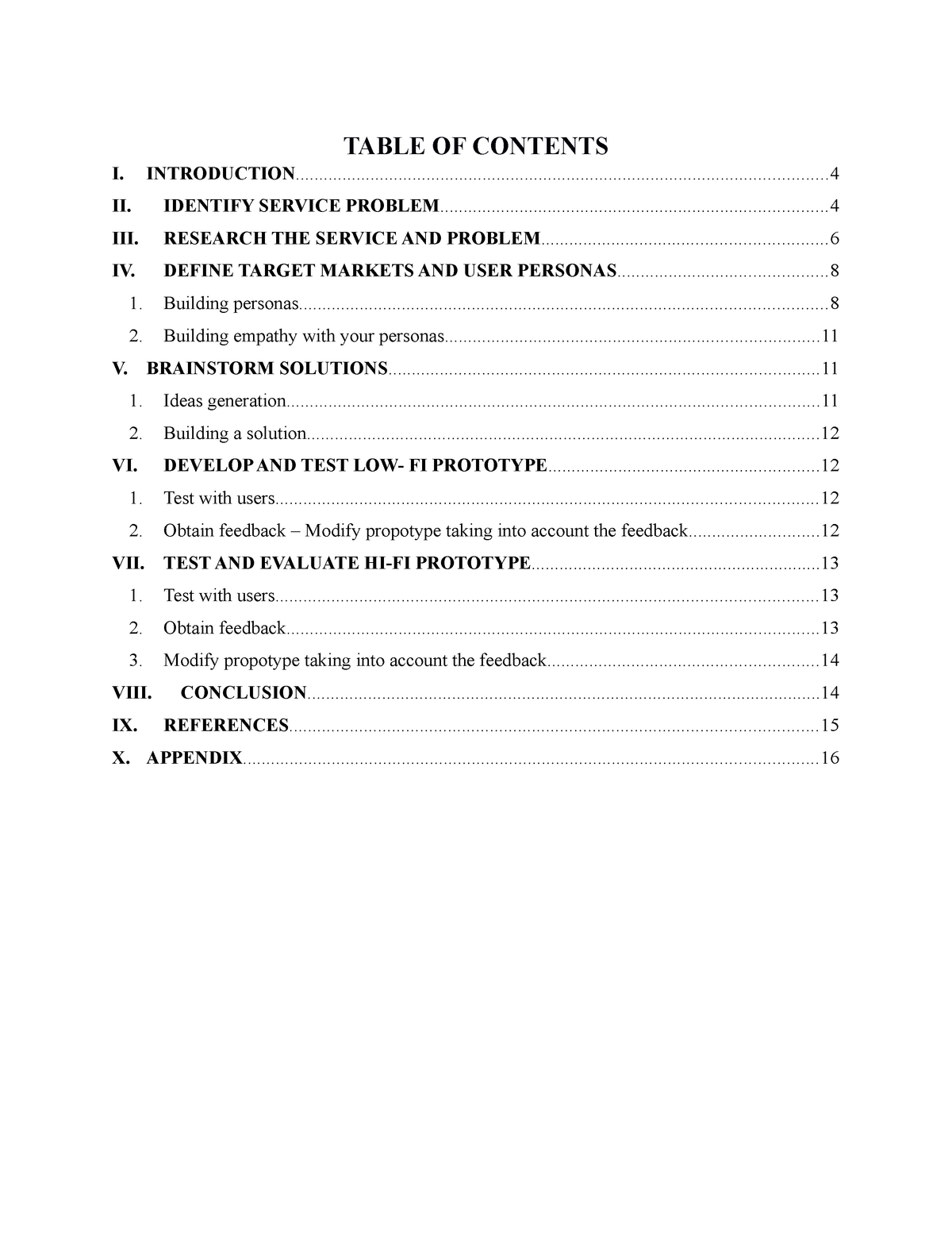 Serviceconceptreport - TABLE OF CONTENTS I. INTRODUCTION - Studocu