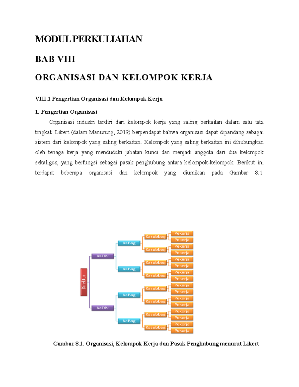 Catatan PT 8 - MODUL PERKULIAHAN BAB VIII ORGANISASI DAN KELOMPOK KERJA ...