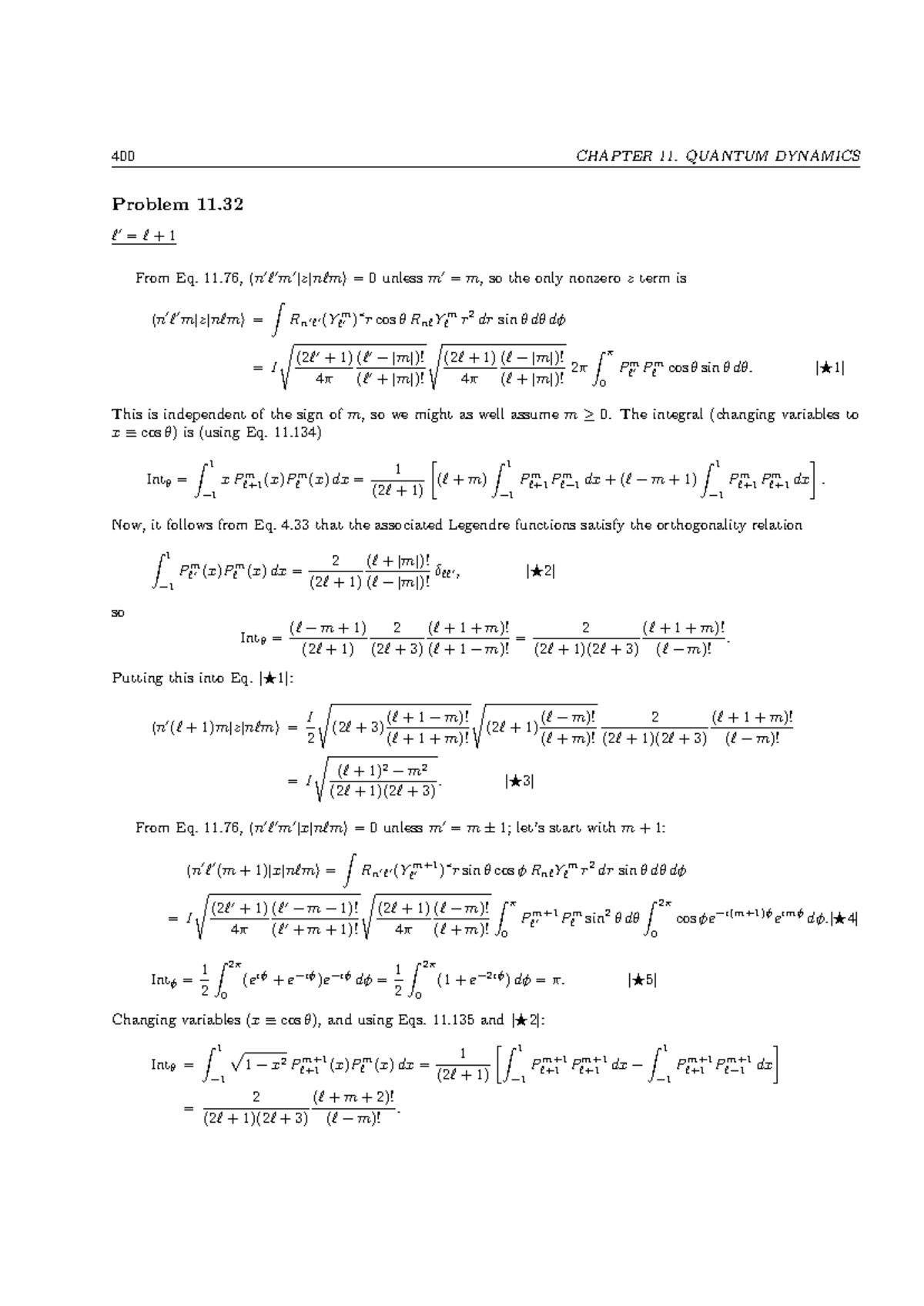 EP455 Manual 400 - 400 CHAPTER 11. QUANTUM DYNAMICS Problem 11. ℓ′ = ℓ ...