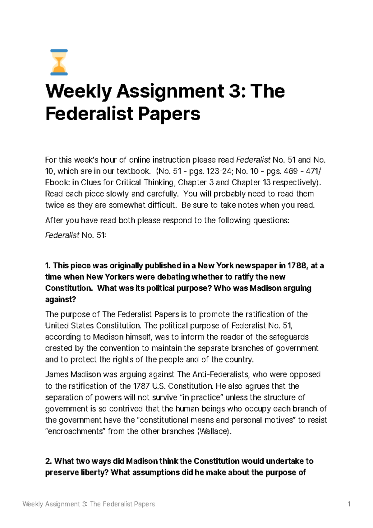 federalist papers assignment pdf