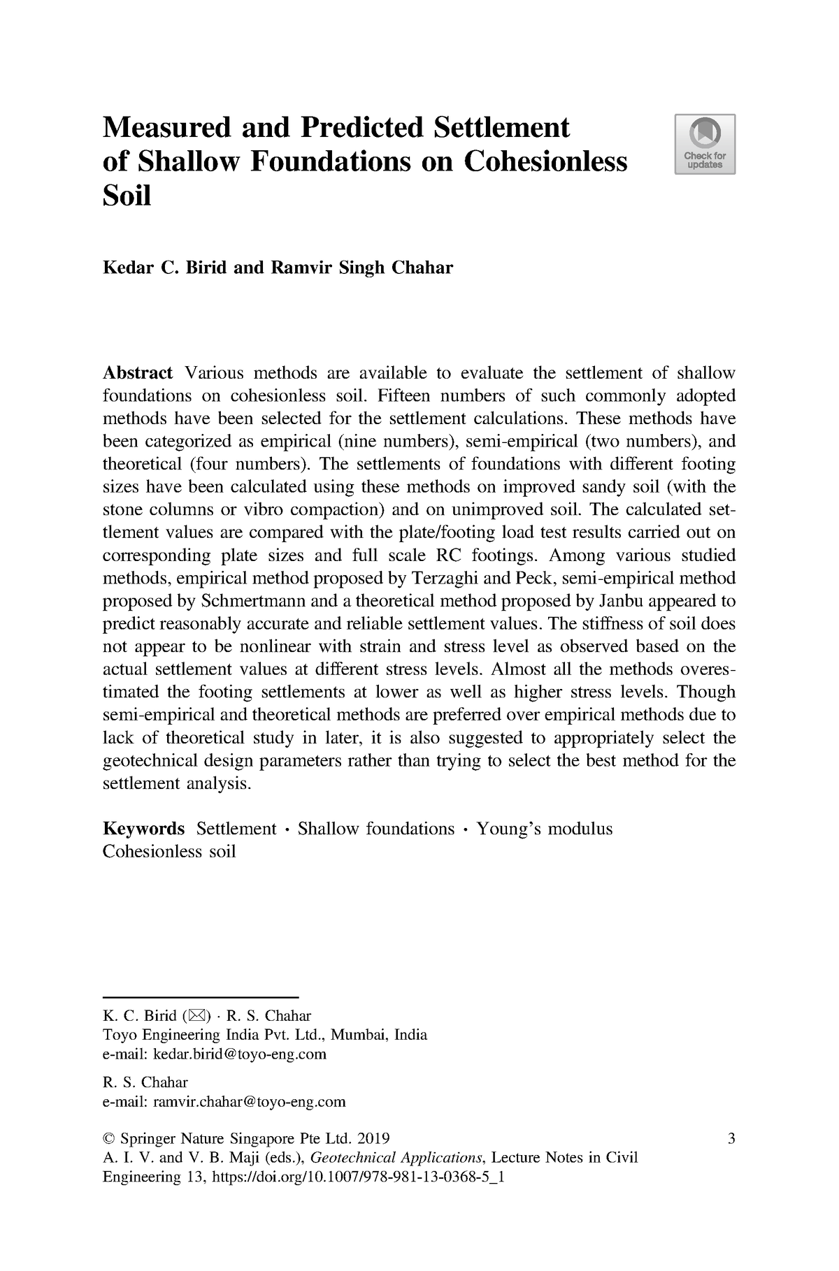 Measured and Predicted Settlement of Shallow Foundations on ...