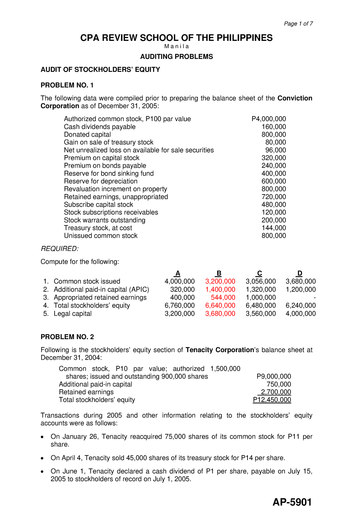 Audprob Equity - CPA REVIEW SCHOOL OF THE PHILIPPINES M A N I L A ...