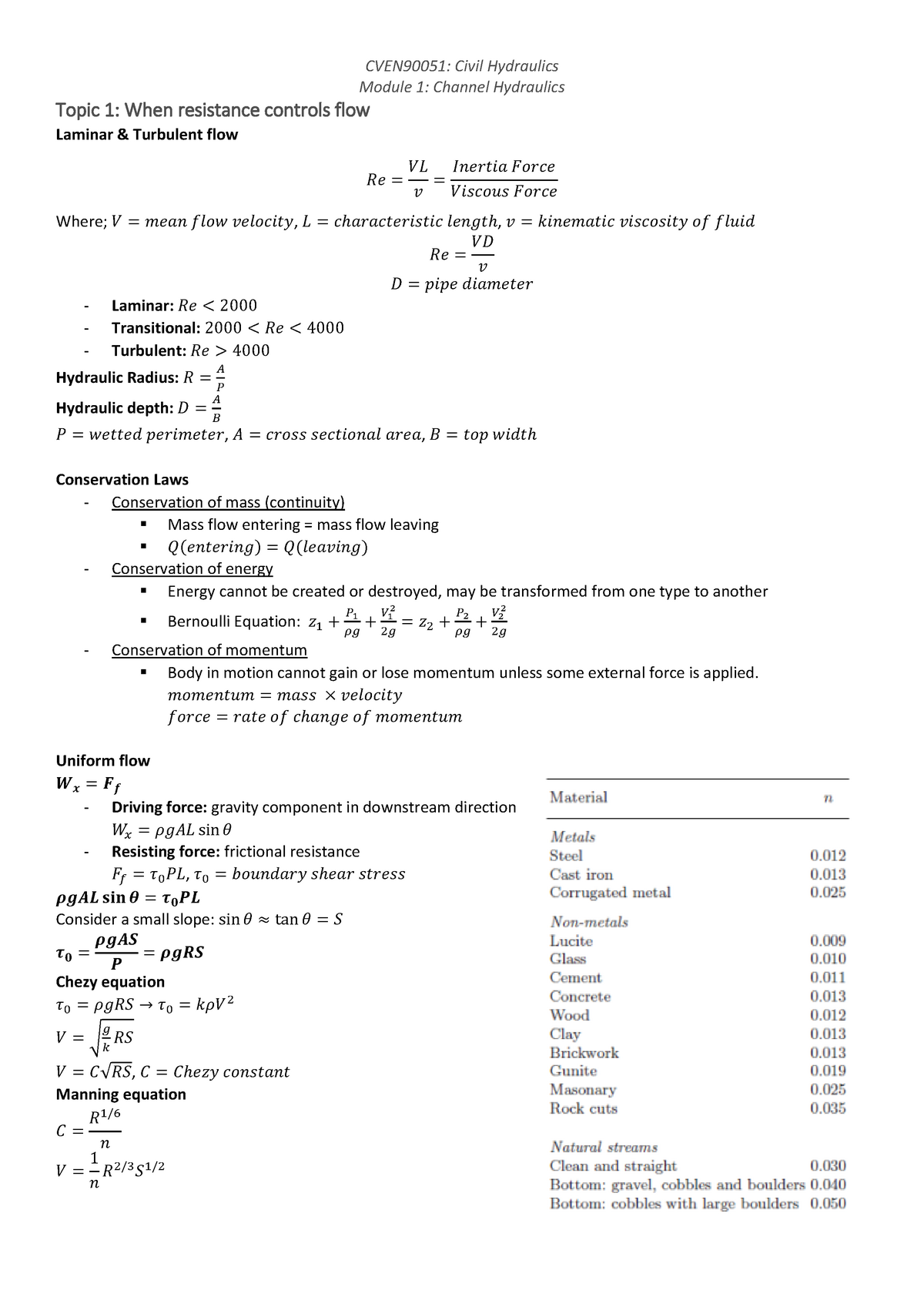 Civil Hydraulics- Module 1 Notes - Module 1: Channel Hydraulics Topic 1 ...