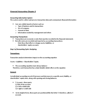 Chapter 2 Notes - Chapter 2 – A further look at Financial Statements A ...