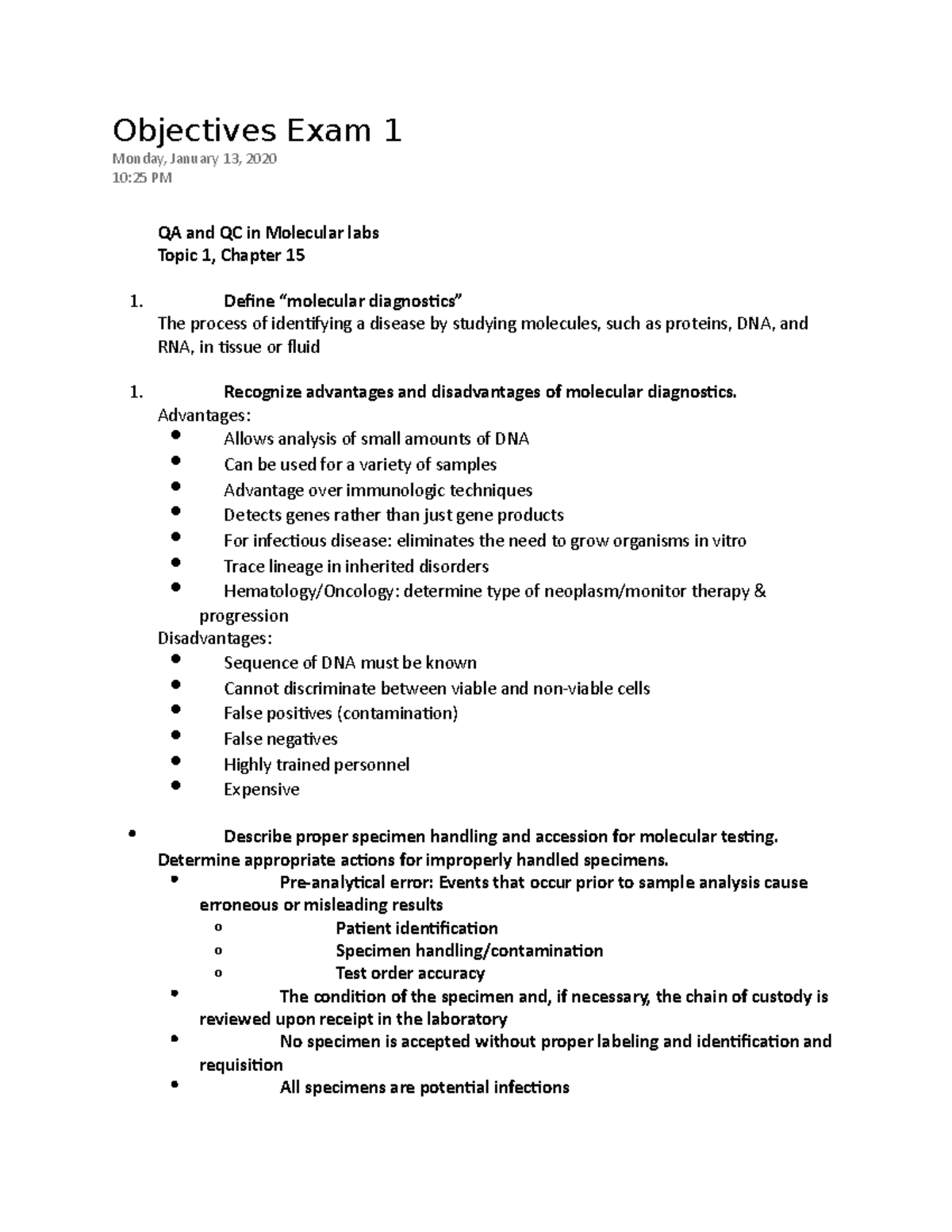 Objectives Exam 1 Advantages Allows analysis of small amounts of DNA