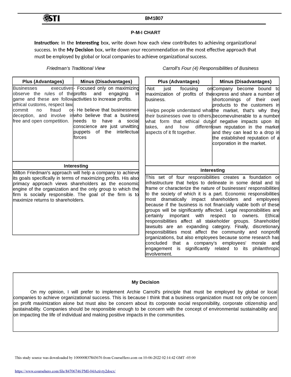 PMI 04Activty 2 - 04_ACTIVITY_2 - BM P-M-I CHART Instruction: In the ...