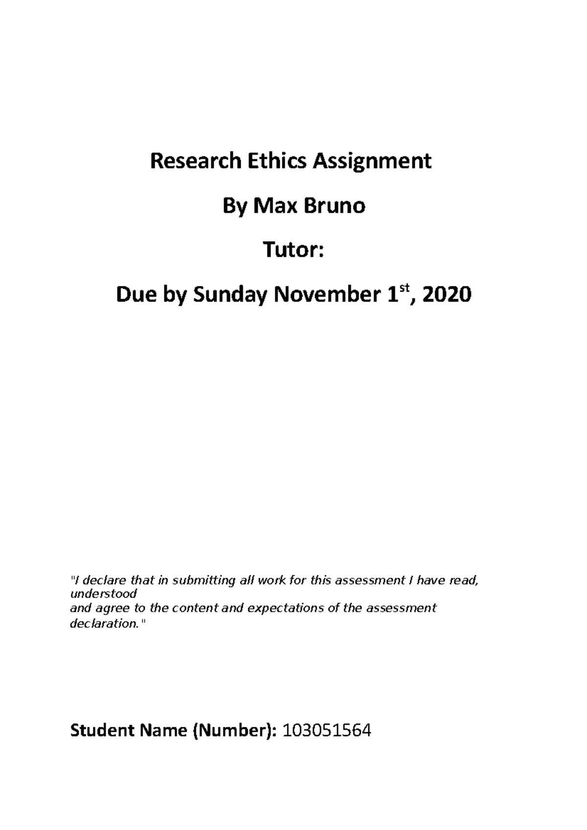 PSY Ethics Assignment - Research Ethics Assignment By Max Bruno Tutor ...