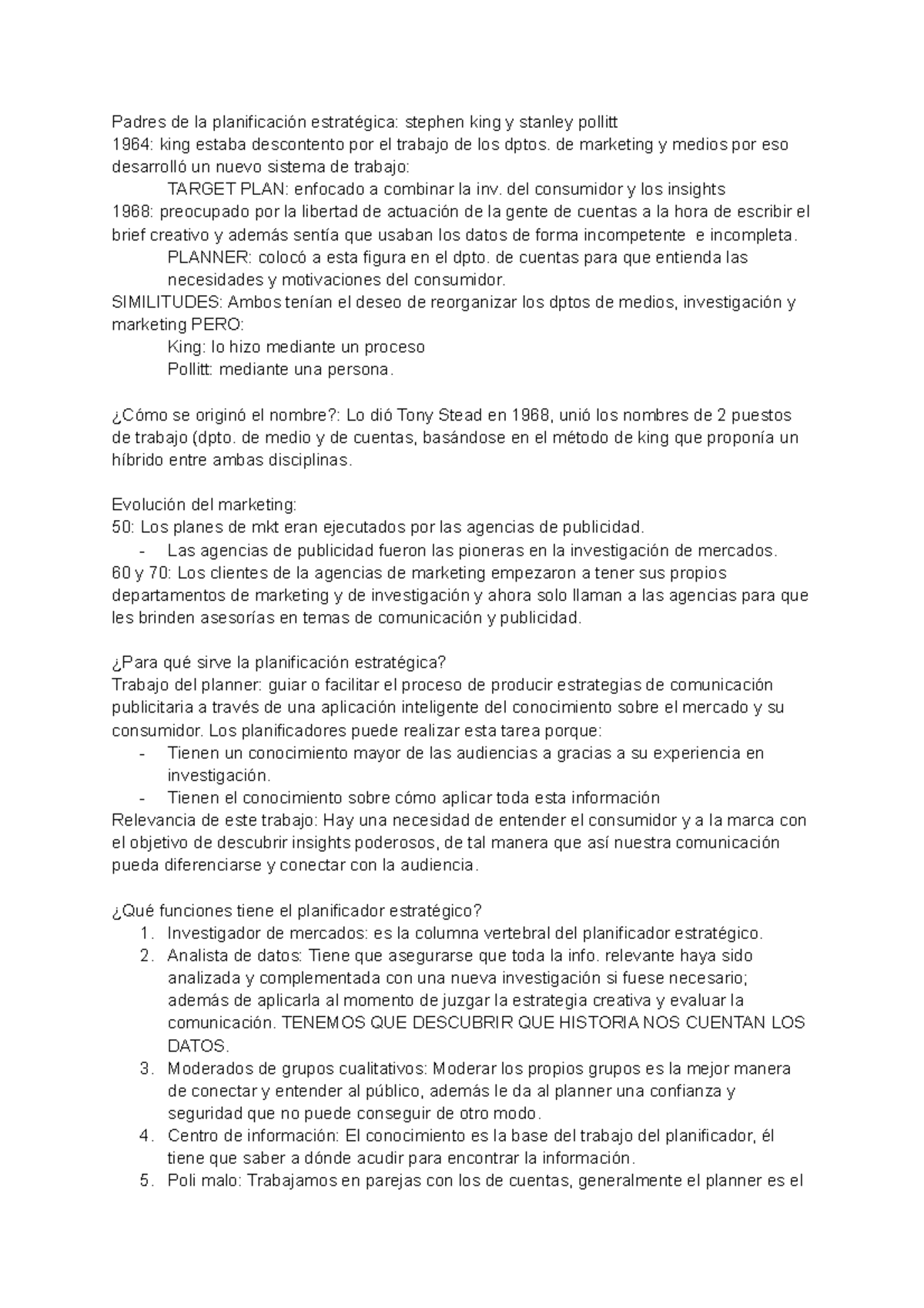 Separata 1 - Padres de la planificación estratégica: stephen king y stanley  pollitt 1964: king - Studocu