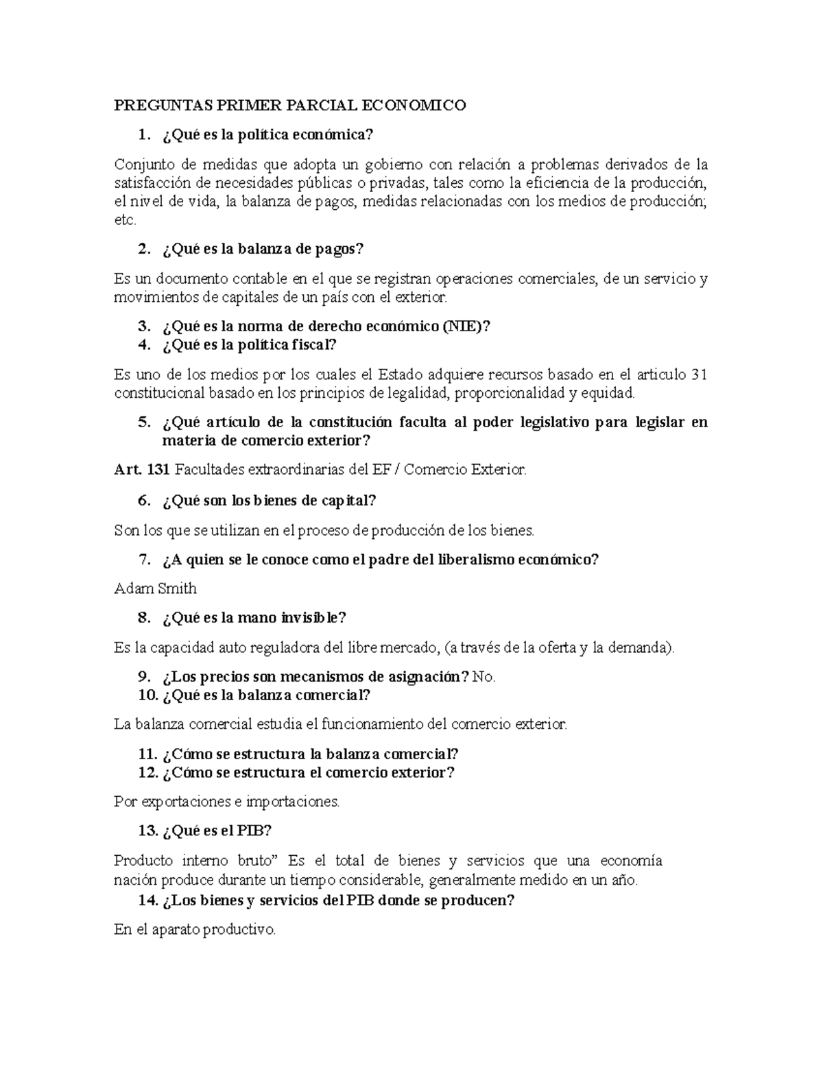 Preguntas Primer Parcial Economico - PREGUNTAS PRIMER PARCIAL ECONOMICO ...