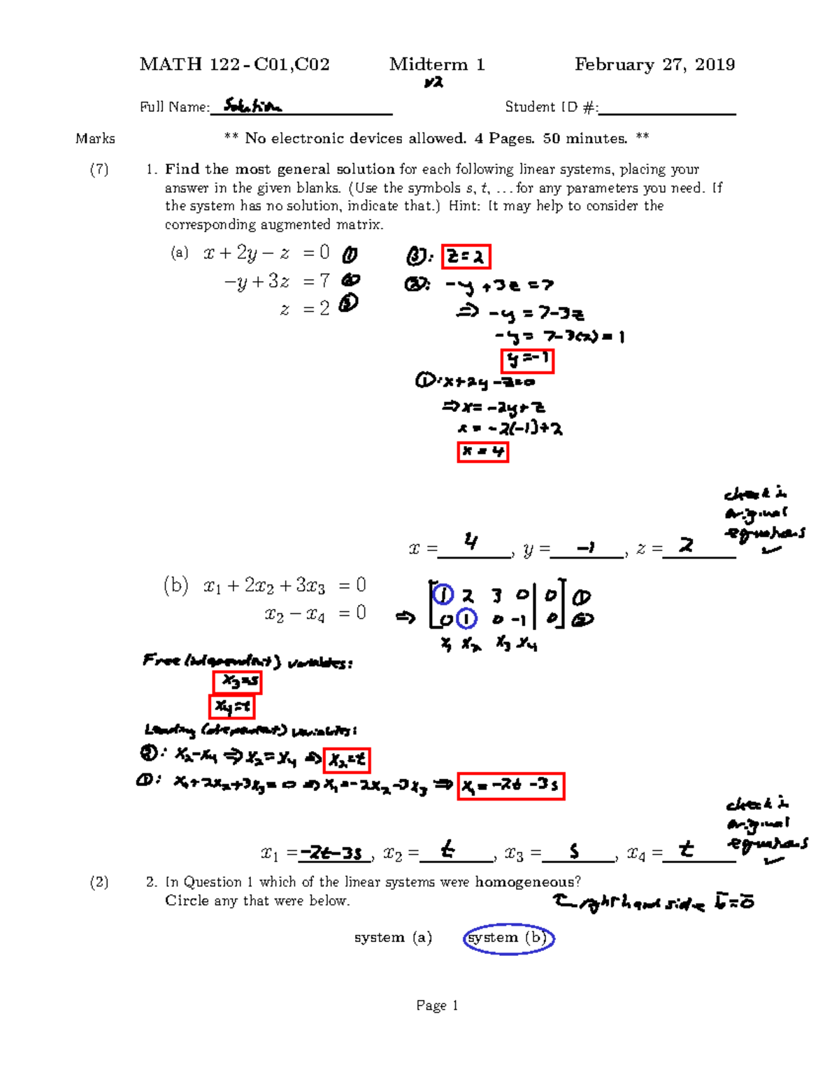 Mid Term Question Paper Version 2 - MATH 122 - C01,C02 Midterm 1 ...