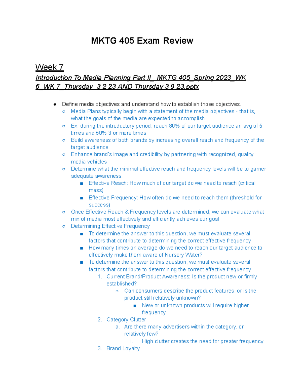 MKTG 405 Study Guide-2 - Midterm - MKTG 405 Exam Review Week 7 ...