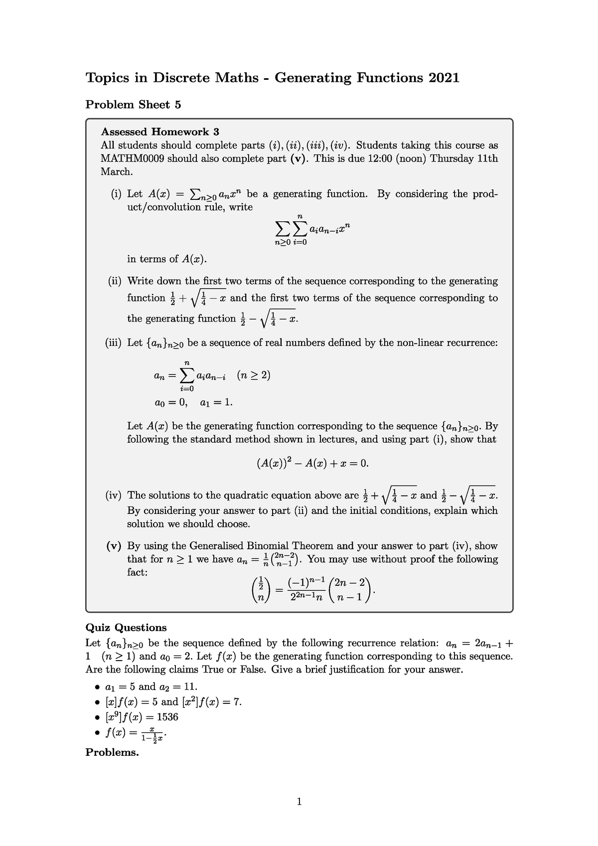 Topics In Discrete Mathematics Problem Sheet 5 MATHM0009 StuDocu