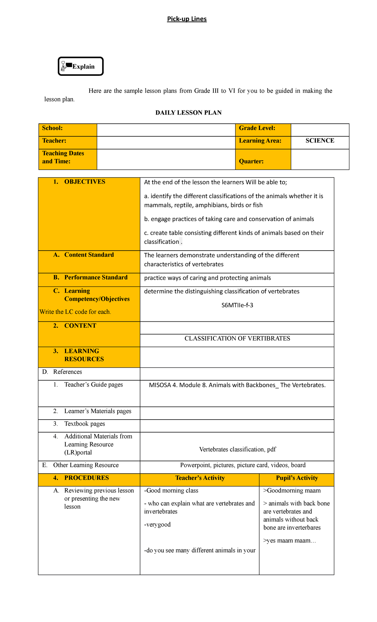 Lesson 3 Designing Lesson Plan in Dep Ed Format - Here are the sample ...