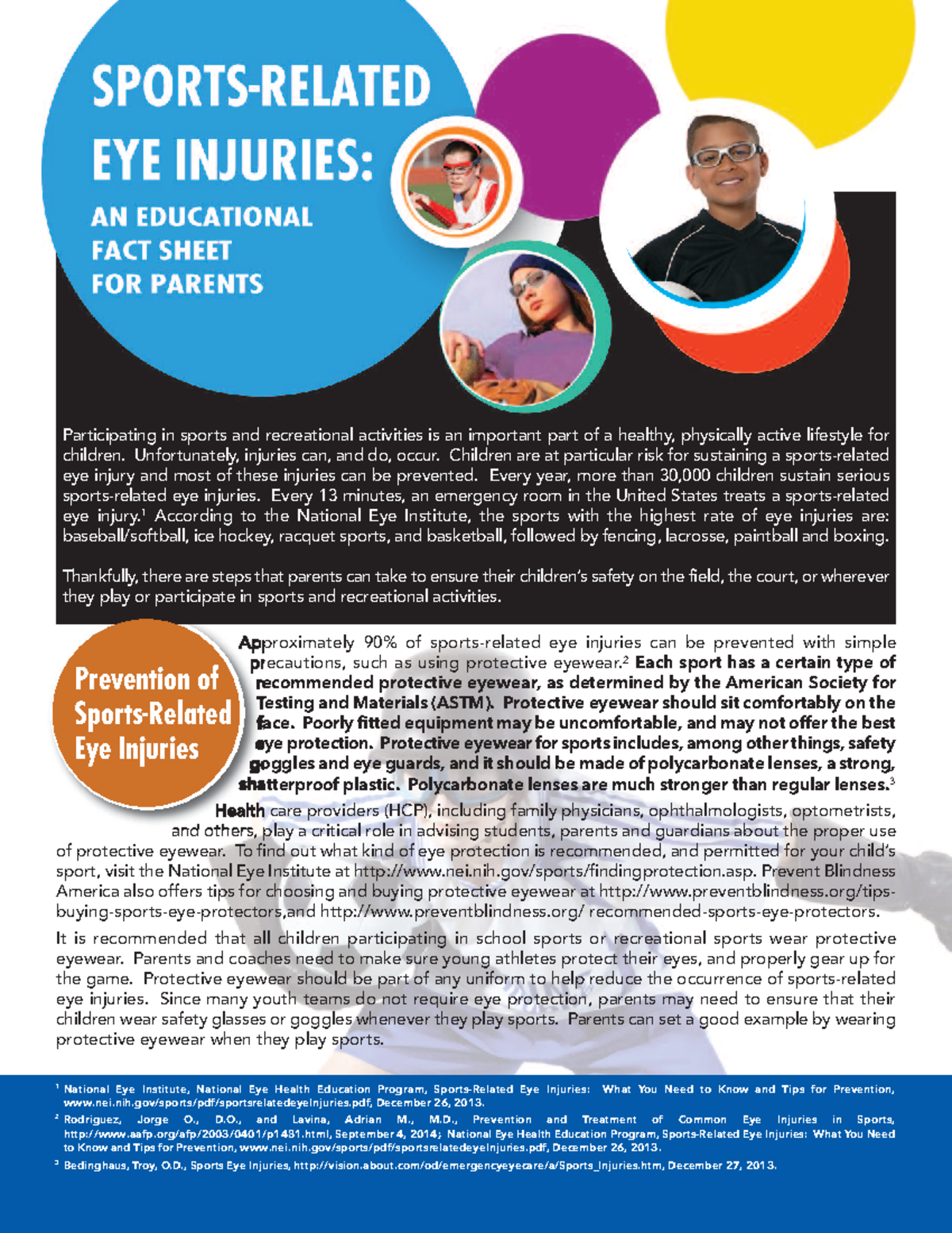 Sports Related Eye Injury Fact Sheet - Approximately 90% of sports ...