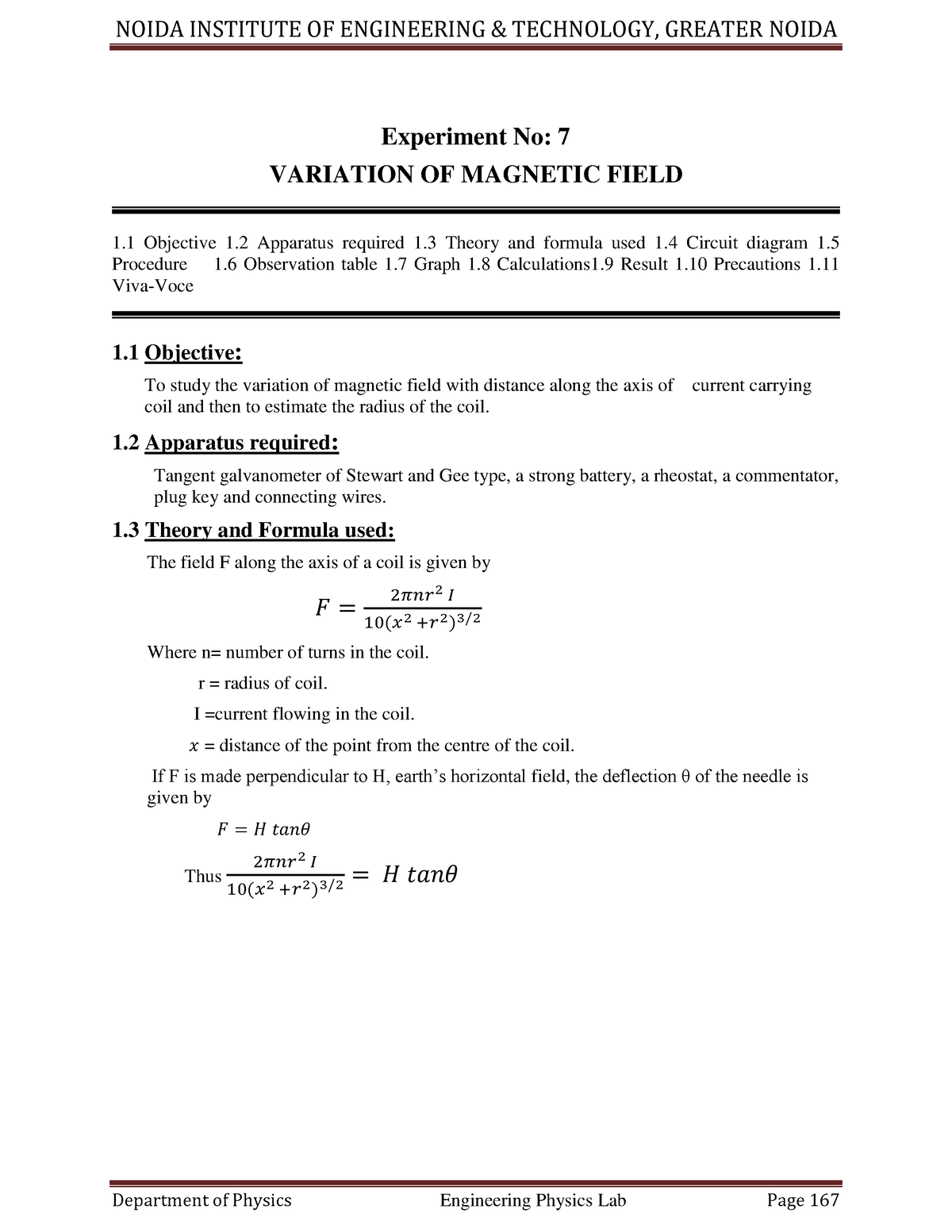 variation of magnetic field experiment pdf